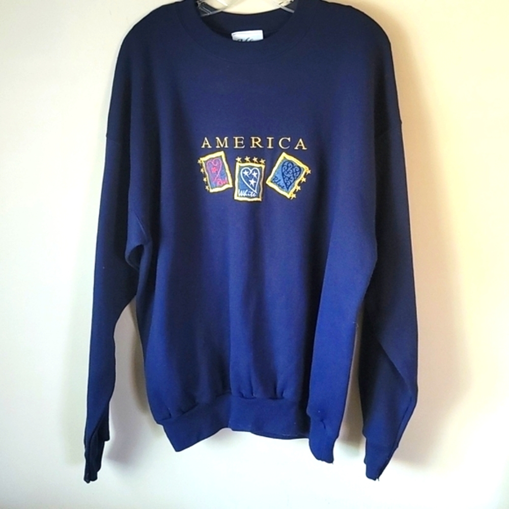 M&C Sportswear Sweatshirt Fleece America Front Design Red White and Blue Size 1X
